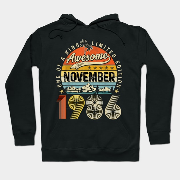 Awesome Since November 1986 Vintage 37th Birthday Hoodie by Red and Black Floral